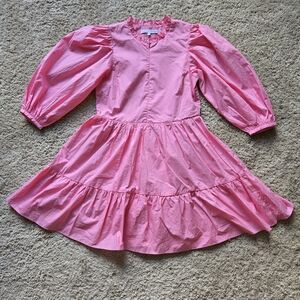 English Factory Poplin Mini Dress Womens XS Pink Tiered Babydoll Ruffle